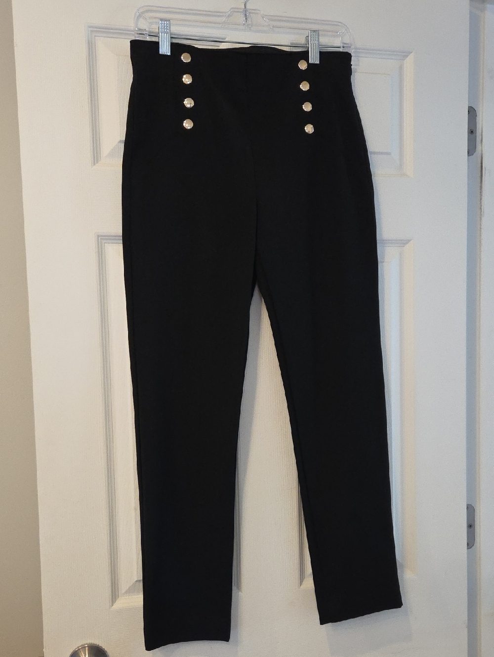 Ann Taylor Black High-Waist Slim Pants with Gold Buttons